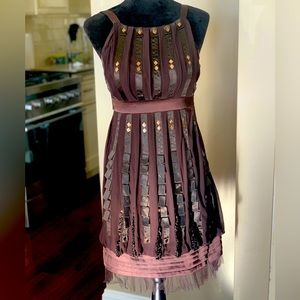 Sue Wong Brown Silk Ribbon Dress